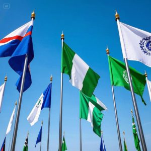 Create an image for _Africa Leadership Summit_ Add the flag image of all Africa countries. Make Nige... (1)