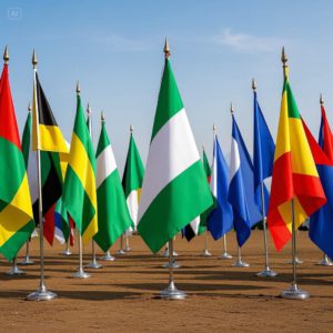 Create an image for _Africa Leadership Summit_ Add the flag image of all Africa countries. Make Nige...