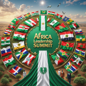 Create an image for _Africa Leadership Summit_ Add the flag image of all Africa countries. Make Nige...